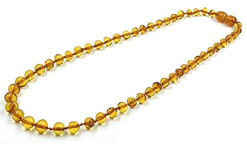 Collar de ámbar báltico natural 33-34 cm, anudado entre cuentas, cuentas de ámbar pulidas-coñac, Ámbar