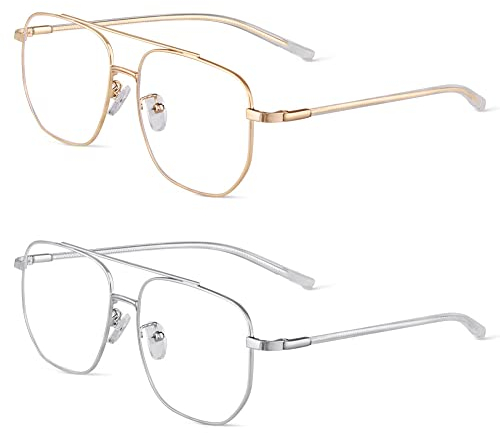 ACWOO Lunettes Anti-Lumière Bleue, 2Pcs Blocage De La Lumière Bleue avec Polygone Monture Métal, Lunettes Anti-Fatigue Oculaire pour Hommes et Femmes