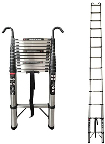 Telescopic Ladder, 16.5FT Aluminum Telescoping Ladder with Non-Slip Feet and Stable Hooks, Portable Extension Ladder for Household and Outdoor Working, 330lb Capacity, EN131 （5m)