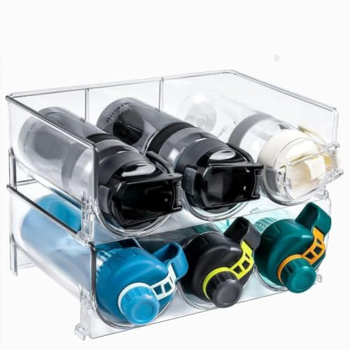 Kepuarm Set da 2 Portabottiglie Vino e Acqua, Portabottiglie vino plastica, Mensola Impilabile, Porta Bottiglie da Frigo, Cucina Impilabile per conservazione vini qualità (Trasparente)