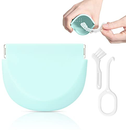 Etui Pour Appareils Dentaires,Trous d'échappement Boite de Protection pour Appareils Orthodontiques, Portable Appareils Dentaires Sportifs,Livré avec Cueilleur et Brosse de Nettoyage (bleu)
