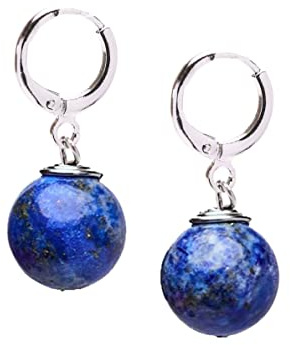 Frauen handgemachte natürlichen Edelstein 12mm Runde Kugel Ohrringe - Edelstein Perlen 925 Silber Ohrringe (Blauer Lapislazuli)