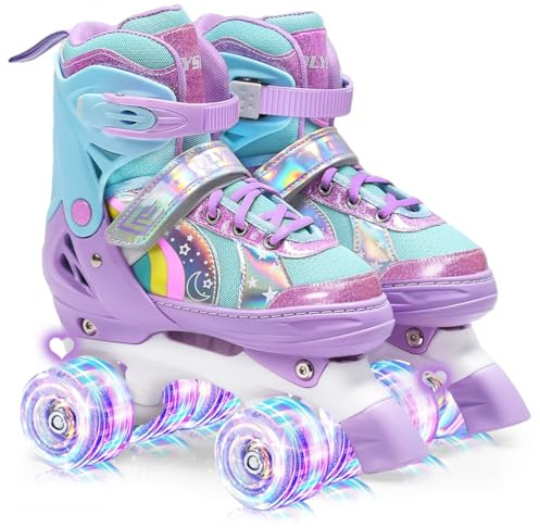 OLYSPM Pattini a rotelle bambina Regolabili Pattini a 4 Ruote,patini bambini 4 ruote luminosi per ragazze e ragazzi(Viola)