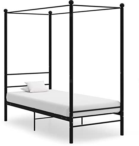 Festnight Himmelbett Gestell 100 x 200 cm Himmelbett Metall Metallbett Schwarz Bettgestell Metall Bettrahmen Lattenrost Modern Gästebett Jugendbett Schlafzimmerbett Schlafzimmermöbel