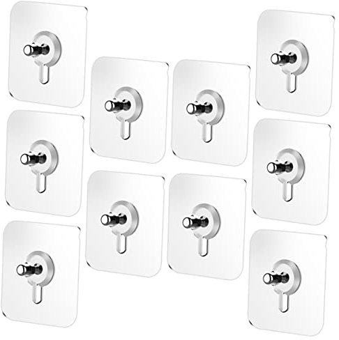 CHILDWEET Selbstklebende Haken 10 Stück aus Acryl für Wand und Bilder | Spurenlos, Multifunktional, Belastbar bis 5kg, Silber, für Feste Wände und Aufhängen von Rahmen
