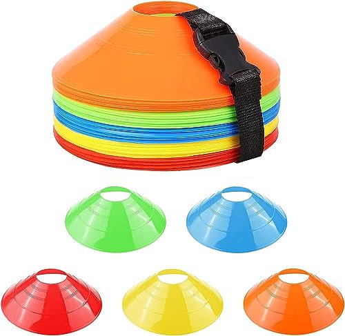 SOYCCYOP 90 Stück Fussball Hütchen Set, Runde Markierungshütchen Mit Ständer, Sport Hütchen, Markierungsscheiben, Fußball Hütchen für Hockey, Eislaufen, Handball, Koordinationstraining