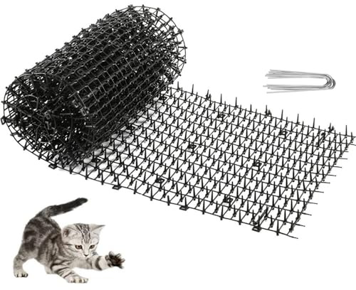 Kopinma 6.5ft Cat Deterrent Outdoor Mat, Cat Repellent Scat Mat with Spikes, Prickle Strips Network Digging Stopper Outdoor Spike Deterrent Mat, Security Fence Spikes for Safe Animal Repelling