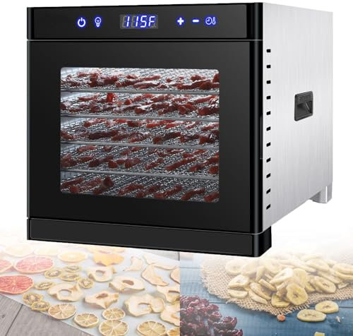 JINGEDD Food Dehydrator,6/8 Tier Fruit Dryer Meat Drying Machine,Adjustable Digital Temperature 35-70c And 24 Hour Timer,Food Dryer,For Fruit,Veg,Meat,Mushroom,Herb,Seed,Black-6Layers