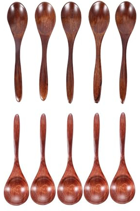 Pokinge Lot de 10 petites cuillères à café en bois naturel de 14 cm de style japonais pour soupe, café, salade