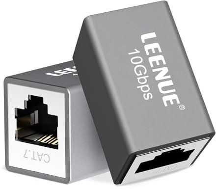 LEENUE RJ45 Coupler Female to Female, 10Gbps/600MHZ, Gold-pated Ethernet Connector, Shielded Ethernet Coupler for Cat7/ Cat6/ Cat5/ Cat5e Network Cable POE, Silver Grey 2 Pack