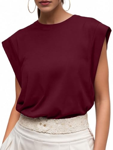 GRECERELLE Womens Cotton T Shirts, Wine Red, L