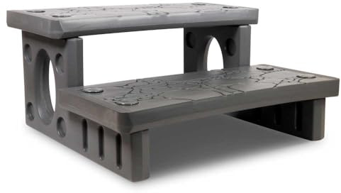 Kunststoff Doppelstufe Whirlpool Grau - Stabile 2-Stufen-Treppe bis 150 kg - Werkzeuglose Montage - 69x63x34 cm - Universell für runde & eckige Pools