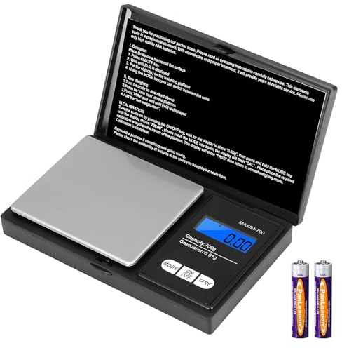 Vinabo Grammwaage Feinwaage 0.01g Waage Gramm 700g/0.01g Goldwaage Präzisionswaage Taschenwaage mit LCD Display und 7 Einheiten Tara Funktion für Küche, Kaffee, Schmuck (Einschließlich 2 Batterien)