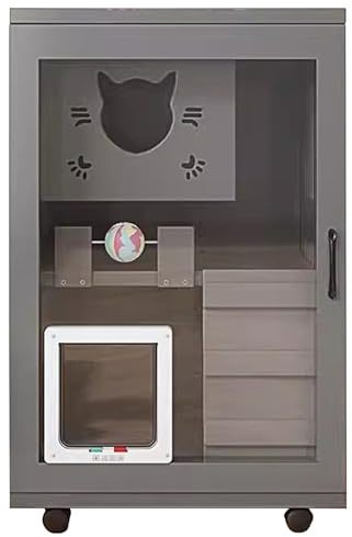 lyxamjrzyp Katzengehege im Innenbereich, Katzenwohnungen, Katzenkäfig, Katzenvilla, Katzenhaus aus Holz, geschlossene Katzentoilette, Abwischbare Katzenvilla (Color : Gray)