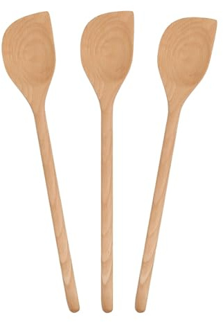 Argon Tableware Wooden Scraper Spoons - 30cm - Pack of 3 - Long Heat Resistant Non-Stick Utensils Kitchen Serving Paddle Mixing Turner for Cooking, Baking, Stirring