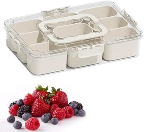 Snackbox mit Fächern | 6 Gitter Reise Snackbox für Flugzeug | Mehrzweck Serviertablett Snackteller mit Deckel und Griff | Lebensmittel Snack Aufbewahrungsbox für Zuhause, Picknick und Reisen