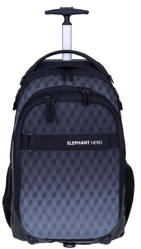Elephant Schultrolley Trolley Rucksack Hero 12869 Black Cube | Jungen Mädchen Signature Schulranzen Trolly schwarz grau Tasche mit Rollen Räder Kinder Schule