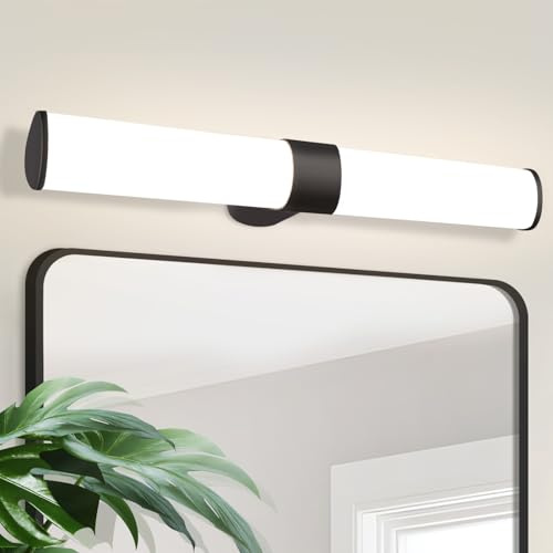 meoaow Spiegelleuchte Bad Led Wandlampe - 8W 40cm Badezimmer Spiegel | Lampe Neutralweiße Lichtfarbe 4000K Wandleuchte Schwarz Badlampe Spiegelschrank Beleuchtung