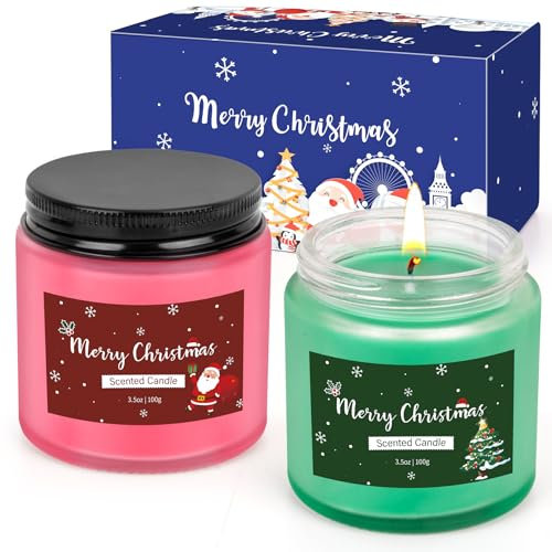 2 Stück Weihnachten Duftkerzen Geschenkset, Natürliches Sojawachs Duftkerze Geschenke Set für Frauen, Aromatherapie Kerze Entspannung Stress Muttertag Geburtstag Kerzen Geschenke für Frauen Ihre Damen