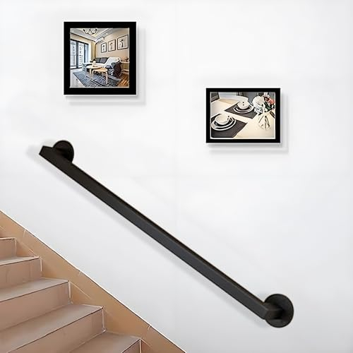 Whnoorher Treppengeländer, schwarzer Handlauf aus Schmiedeeisen aus Metall, Treppengeländer für drinnen und draußen, 30 cm, 60 cm, 80 cm, 100 cm, 120 cm, 150 cm, anpassbarer Treppenhandlauf(150cm)