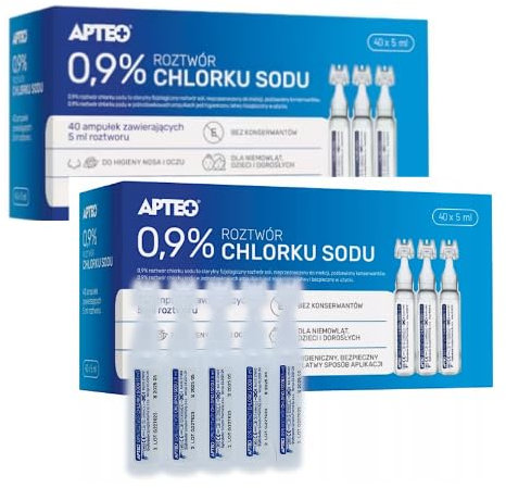 APTEO 0,9% NaCl Kochsalzlösung -80x5 ml Sterile Einzeldosisampullen - Isotonische Salzlösung für Nasen- und Augenhygiene - Sterile NaCl Lösung für Säuglinge, Kinder und Erwachsene -Inhalation Solution