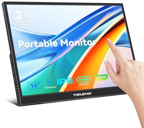 Thinlerain 14 Zoll Portable Touchscreen Monitor USB C 1920 x 1200 IPS Bildschirm Tragbarer Monitor HDMI Erweiterter Monitor für PC Windows 7 8 10 Computer