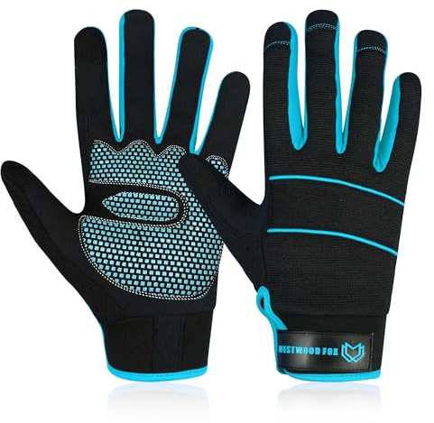 WESTWOOD FOX Guantes de Trabajo para Hombres, Guantes mecánicos, Pantalla Táctil, Palma antideslizante, Juntas acolchadas, Guantes de Trabajo de Seguridad, Mecánico de Aparejo (Azul, L)