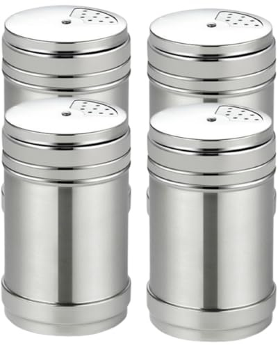 4PCS Spice Shakers, Salt and Pepper Shakers Seasoning Bottles Manual Rotating Multihole Stainless Steel Spice Jars for Sugar Salt Kitchen (Large)
