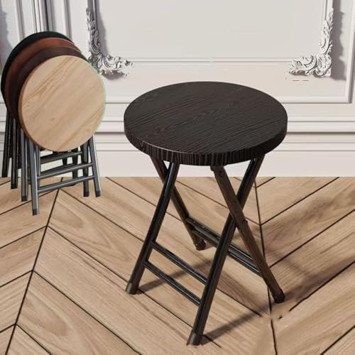 QSPNVFB Tragbarer Faltbar Barhocker Hochstuhl, Kleiner Küche Klapphocker Holz Sitz, Runde Bürostuhl Metall Badhocker Für Camping Restaurants(Black)