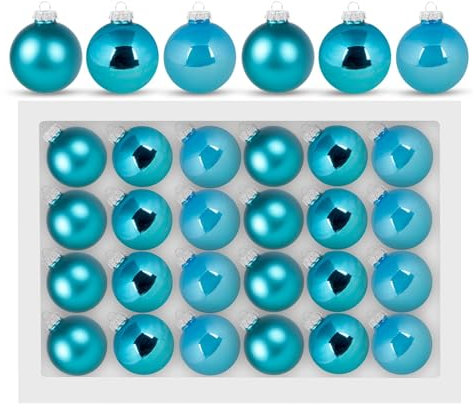 Weihnachtskugeln Glas 6CM, 24er Set Christbaumkugeln in Hochglanz, Perlmatt & Matt, Blau Weihnachtskugeln Ornamente mit Aufhängen, Glaskugeln Weihnachtsbaumkugeln für Christbaumschmuck