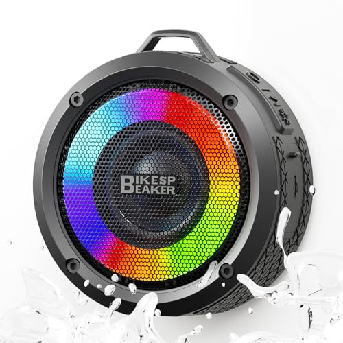Bluetooth Speaker Wireless, Portable Bluetooth Speaker HD Sound with Suction Cup/Lanyard, Portable Design for Outdoor with RGB Light, IPX7 Waterproof, Built-in Mic, for Bathroom Party Travel Black