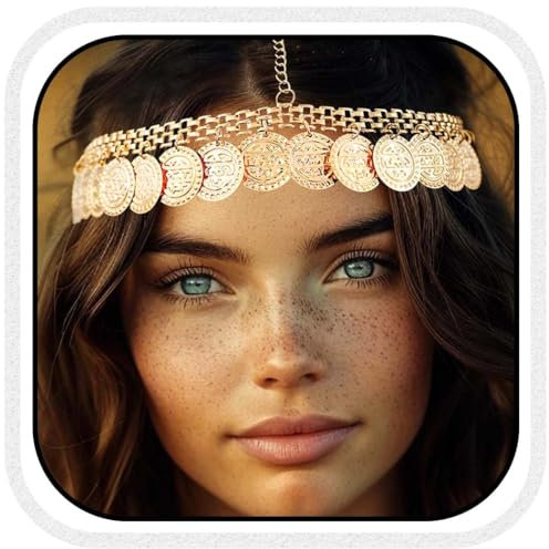 Reaky Pailletten-Kopfkette, goldfarben, ägyptischer Kopfschmuck, Pailletten-Kopfschmuck für Damen