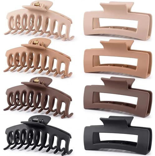 VivaSmile 8 PCS Hair Clips for Women, Large Hair Claw Clips - 4.3 Inch Matte Strong Hold Clip, Neutral Colors Claw Clip for Thin, Thick, and Curly Hairs, Hairs Accessories for Women and Girls
