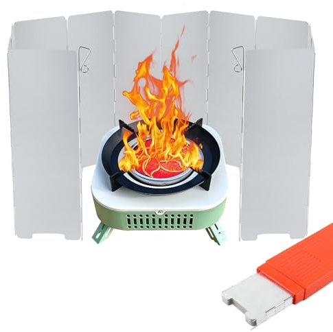 Lvjkes Pare Vent Pliable Rechaud, 12 Plaques Pare Vent Rechaud Gaz, Aluminium, Résistant à la Chaleur, avec boîte de Rangement, Convient pour Voyage, Camping, randonnée, Alpinisme