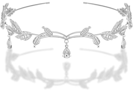 Fonyiunce Prinzessin Crystal Crown, Blatt Hochzeit Tiara Krone， Elfenkrone, Vintage Strass Diadem, Kristallperlen Stirn Kopfschmuck, für Hochzeit Braut Motto Party Karneval Cosplay Festival Zubehör