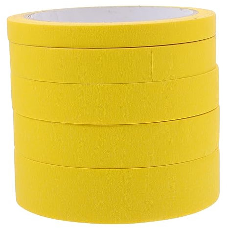 Artibetter 5rotoli Nastro Carta Mascheratura Crepe Paper Facile Da Strappare Adesivo Durevole Per Verniciatura Auto e Mobili Giallo Rimozione Senza Residui Uso Interno Ed Esterno