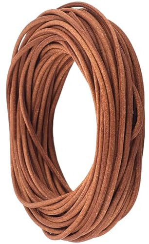 CALFOVERA 10M x 2MM Genuine Leather Cord for Crafts Light Brown Round Thin Cowhide Real Leather String Lace Cording Rope Braiding Strip Thread for Jewelry Making Necklace Bracelets Wraps Beading
