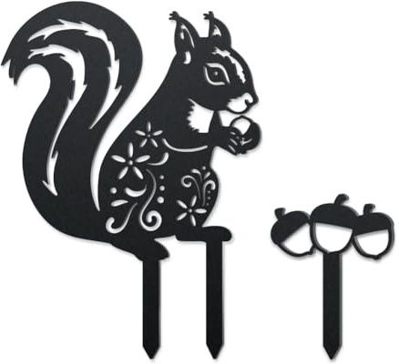 WADORN Ardilla avellana decorativa silueta jardín estacas de metal con estatuas de ardilla adornos regalos para amantes arte de la corte silueta negra patio decoración exterior para patio trasero
