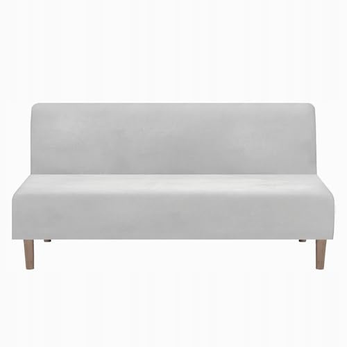 Domidekor - Sofa Überzug Ohne Armlehnen Hellgrau - Couch und Sofabezug - Sofaüberwurf für Wohnzimmer - Schlafcouch Bezug Stretch - Elastische Samt Couchbezug - Breite 190-210cm