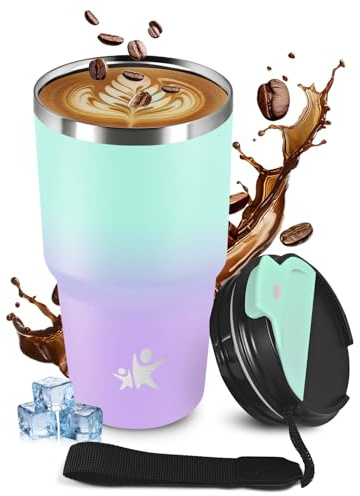 KollyKolla Tazza Termica 600ml, Termo in Acciaio Inossidabile, senza BPA, A Prova di Perdite, Riutilizzabile, Borraccia Termo per Caldo e Freddo, Bambini, Ufficio, Corsa, Yoga, Caffè