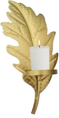 Wandkerzenständer, 2er-Set, Wandkerzenhalter aus Metall, goldene Blattform, Wand-Teelichthalter, Ständer, Wandleuchten, Dekoration for das Wohnzimmer