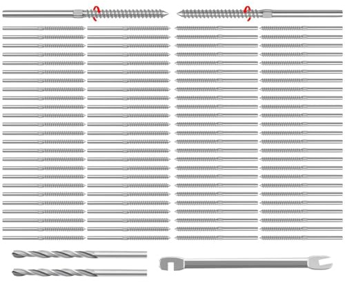 Osmond Confezione 100 Bloccaggio A Compressione con Filettatura e Sinistra In Acciaio Inossidabile T316 1/8 Pollici per Kit Ringhiere per Cavi In Acciaio con Montante In Legno