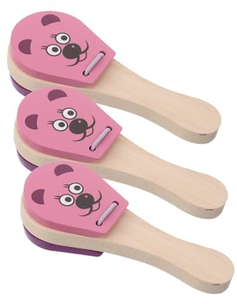 Yardwe 3piezas Castañuelas De Madera Para Bebés Forma De Animales De Instrumentos Musicales Sonoros Para Juguetes De Percusión Manual