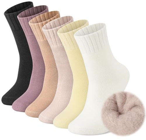 Zuimei 6 Pairs Thermal Socks Women, Soft Wool Socks 4-7 Winter Warm Cozy Sock Ladies Hiking Walking Boot Crew Sock for Casual Outdoor