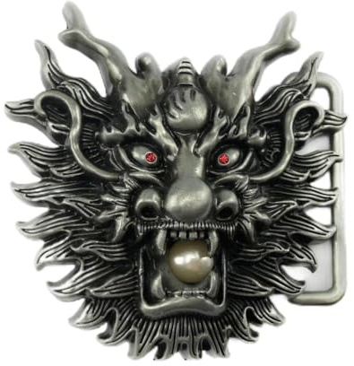 Boucle de ceinture chinoise Signe du zodiaque Dragon Hommes Boucle de ceinture Yeux de dragon rouge Mâle Chinois Animal Bijoux, argenté, L