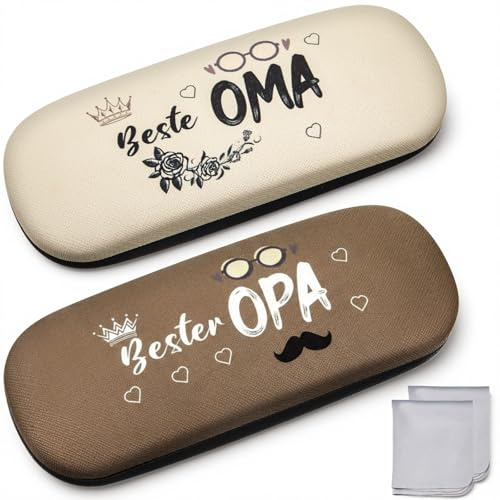 Queekay 2 Sets Oma und Opa Geschenke, Hartschale Brillenetui mit Putztuch Weihnachtsgeschenke für Oma und Opa, Geburtstag Jahrestag