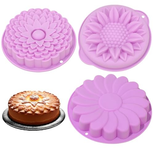 OPVXZAD Stampo In Silicone Per Fiori Grandi Di 3D 3PCS, coppia forma di torta, forma di pane, grande tondo fiore del sole, crisantema, cioccolato fiore del sole film in silicone