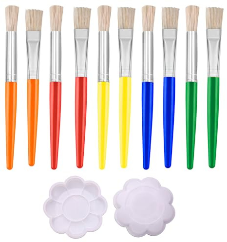 Set of 12 kids paint brushes,Art paint brushes with Paint Palettes for childrens and toddler, acrylic paintbrushes for Watercolor, Oil, Acrylic, Face