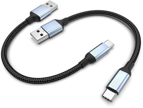 USBC Kabel Kurz, 30 cm USB2 Nylon 2-Pack 3A Quick Charge 3.0 USB A zu USB C Ladekabel Kurz, 30 cm Type A to Type C Cable für iPhone 17 16 15 Pro Max Samsung Galaxy S25 S24 S23 Powerbank Schwarz