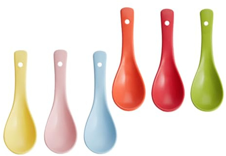 jojofuny Lot de 6 Cuillères en Céramique Colorée Multifonctions Cuillères à Soupe et Dessert Taille Petite Légères et Ergonomiques Ustensiles Cuisine pour Maison et Extérieur
